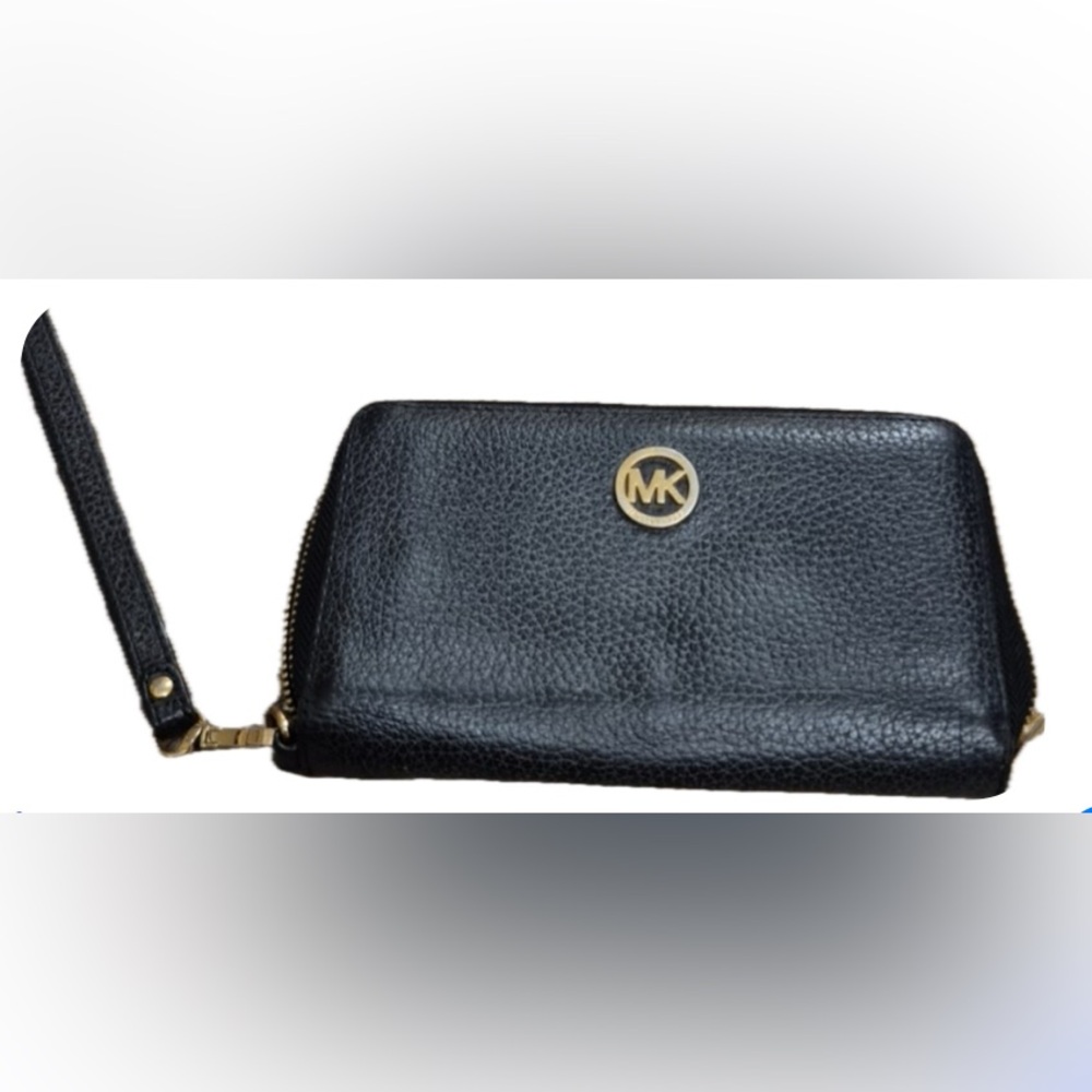 MICHAEL KORS - Fulton Large Black Leather Wristlet